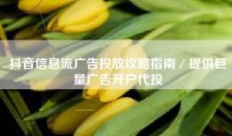 抖音信息流广告投放攻略指南／提供巨量广告开户代投